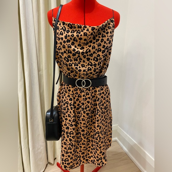 Mini Slip Dress by CRESCENT, Leopard Print, Camel/Black, Cowl Neck (US M) - Picture 2 of 10